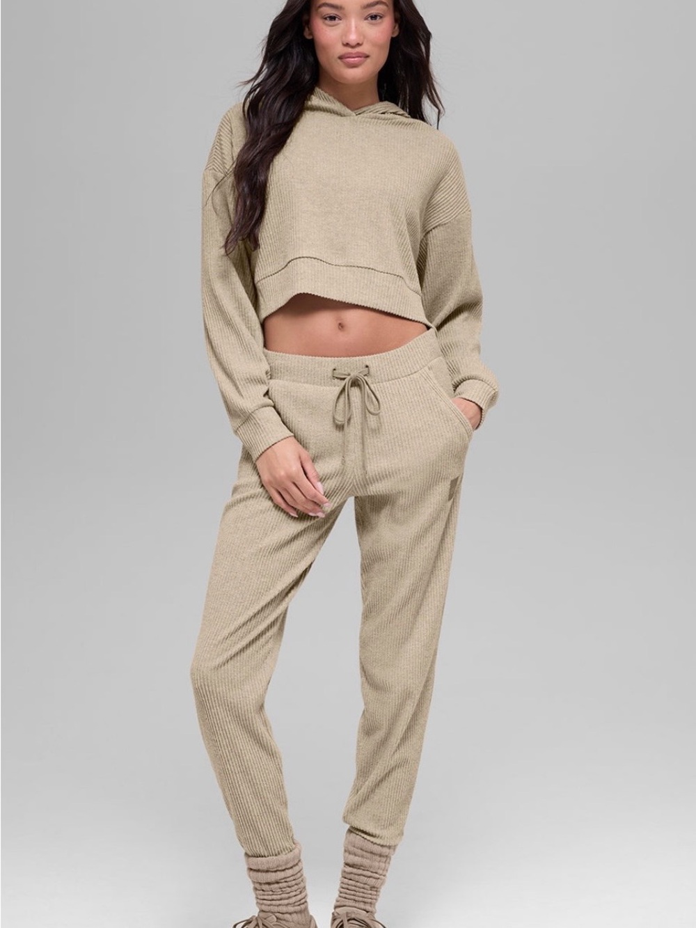 ALO Muse Joggers— NWOT— NEVER WORN— Cozy Waffle Knit Drawstring Joggers - Gravel